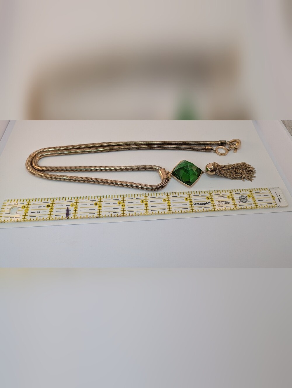 Anne Klein Vintage Gold-Tone Necklace with Green Pendant and Tassel - Picture 8 of 13